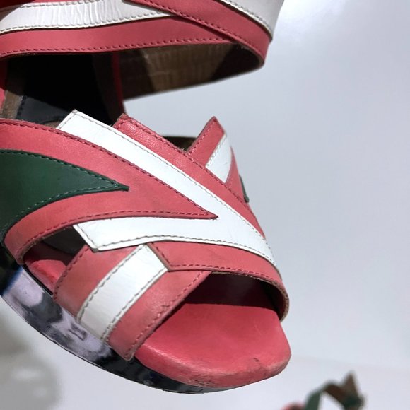 Marni Runway Multi-Color Paneled Leather Platform Sandal Heels - Picture 16 of 17